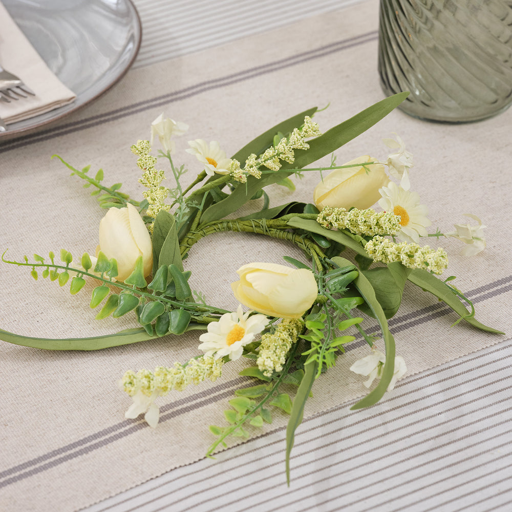 Couronne Tulipes Jaune Sorbet & Marguerites pour Bougie