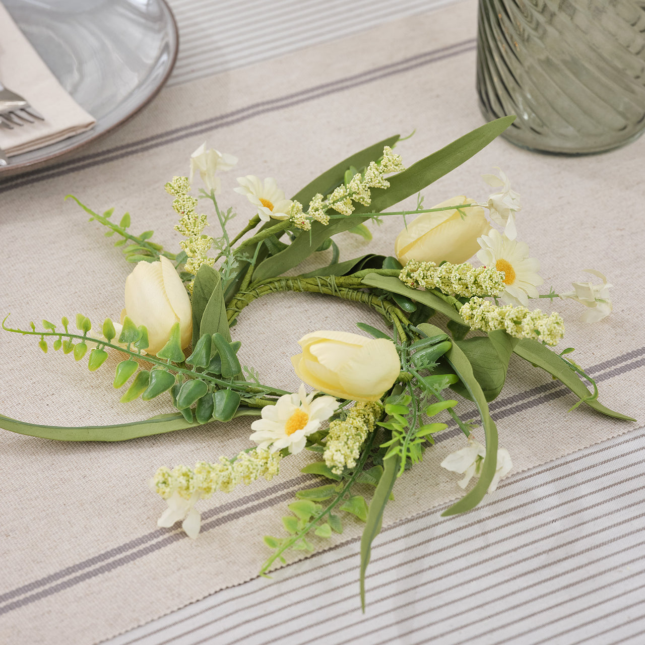 Couronne Tulipes Jaune Sorbet & Marguerites pour Bougie