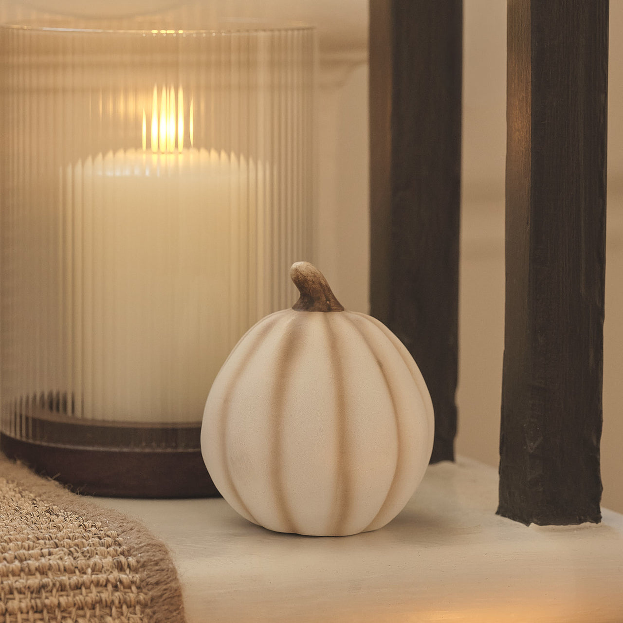 Lot de 3 Décorations Citrouilles en Porcelaine Blanche