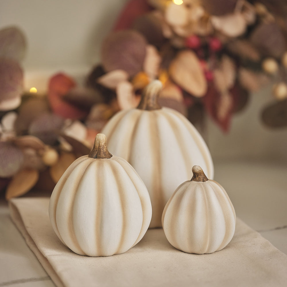 Lot de 3 Décorations Citrouilles en Porcelaine Blanche