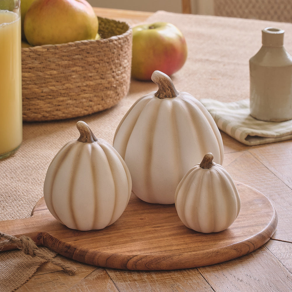 Lot de 3 Décorations Citrouilles en Porcelaine Blanche