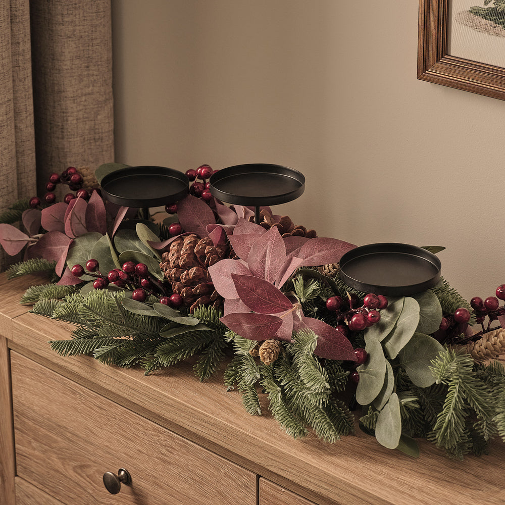 Composition Centre de Table Ambiance Festive avec Trio de Porte-Bougies
