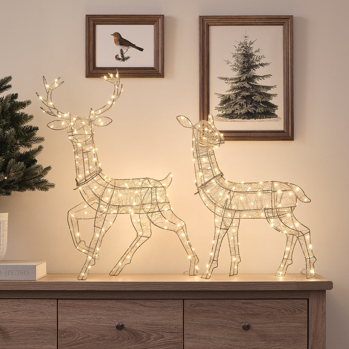 Duo Mini Cerf et Biche Lumineux Hutton Dorés à LED Bicolores