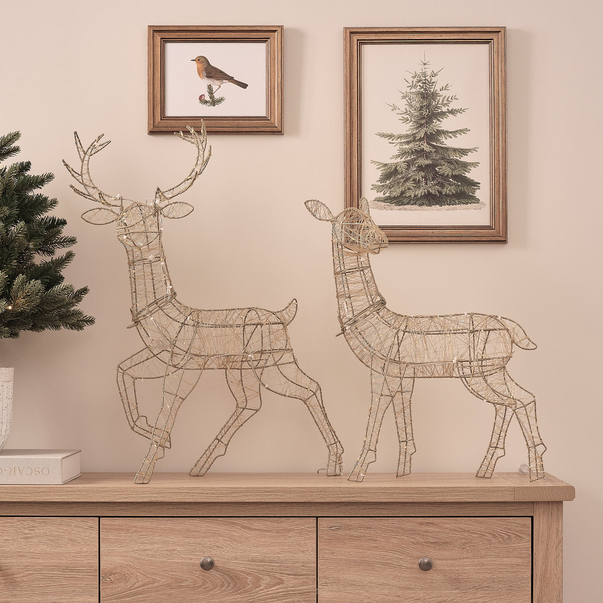 Duo Mini Cerf et Biche Lumineux Hutton Dorés à LED Bicolores