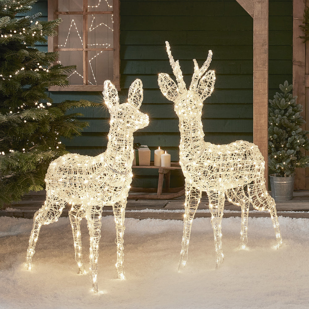 Duo de Rennes Lumineux Swinsty, Cerf et Biche à LED Bicolores