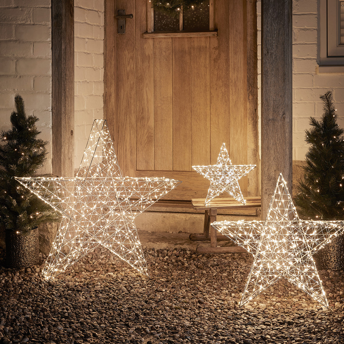 Lot De 3 Étoiles De Noël Lumineuses LED - 35, 45, 55 Cm - Décoration Fenêtre, Papier Pliable, Alimentation Piles