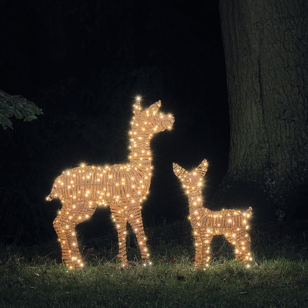 Duo Faon et Biche Lumineux Pateley en Rotin à LED Bicolores