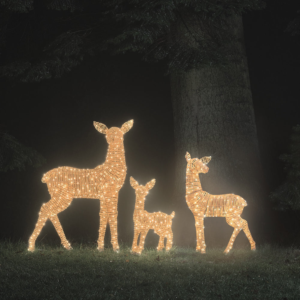 Trio Grande Biche et 2 Faons Lumineux Leyburn en Rotin à LED Bicolores