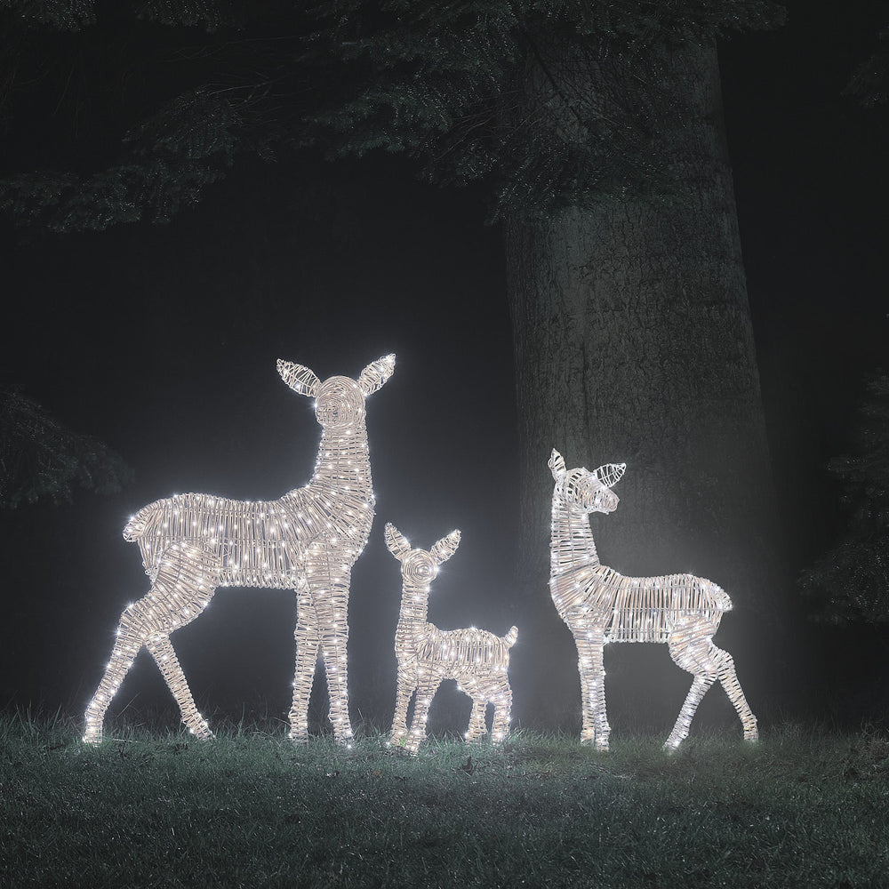 Trio Grande Biche et 2 Faons Lumineux Leyburn en Rotin à LED Bicolores