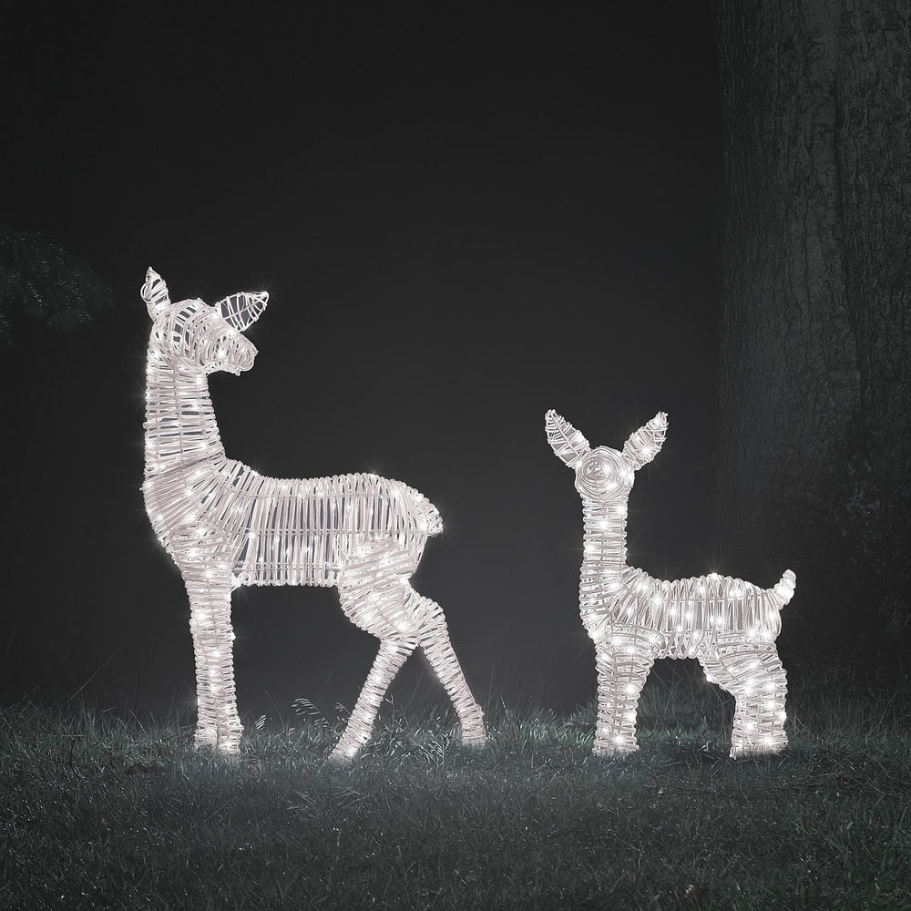 Duo de Faons Lumineux Leyburn en Rotin à LED Bicolores
