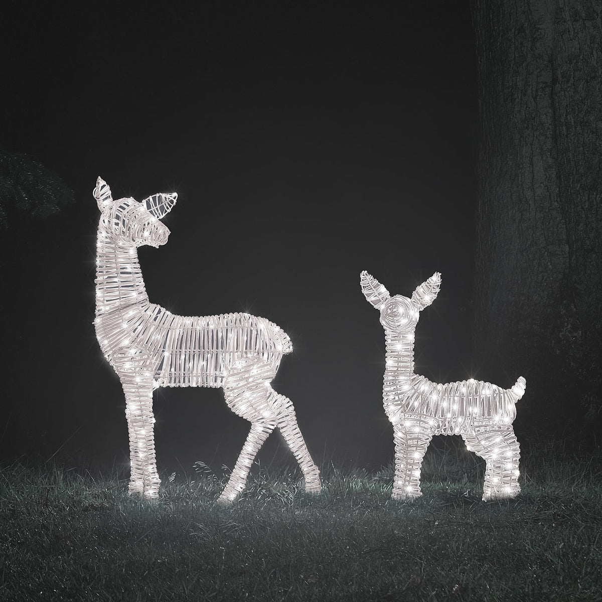 Duo de Faons Lumineux Leyburn en Rotin à LED Bicolores
