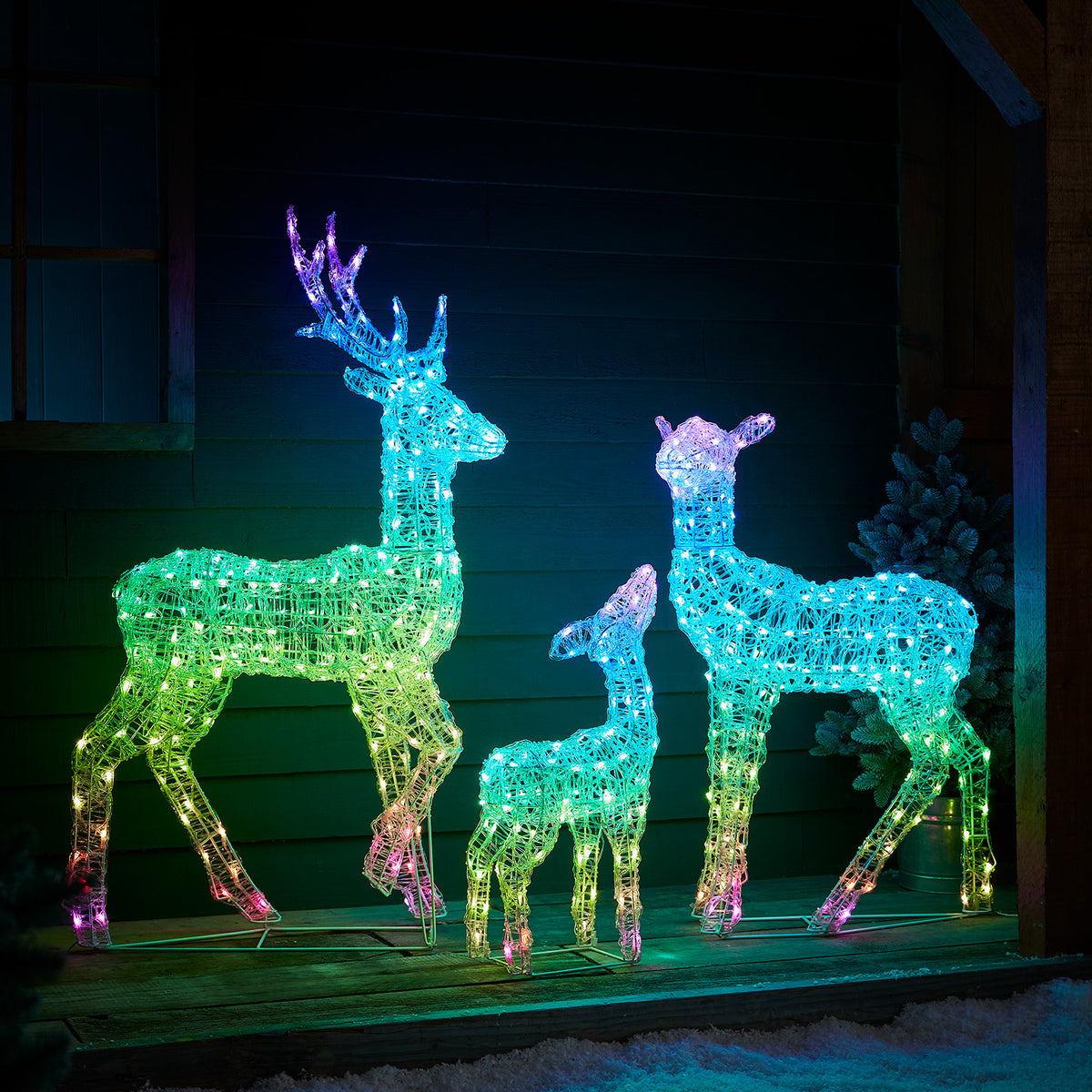 Famille de Rennes Lumineux LED Multicolores en Acrylique avec Télécommande