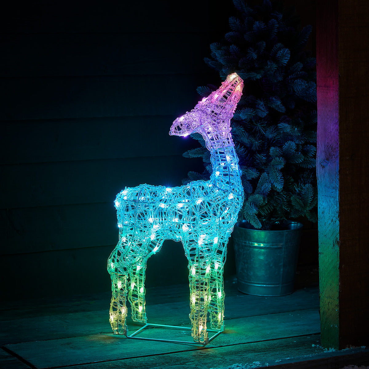 Famille de Rennes Lumineux LED Multicolores en Acrylique avec Télécommande