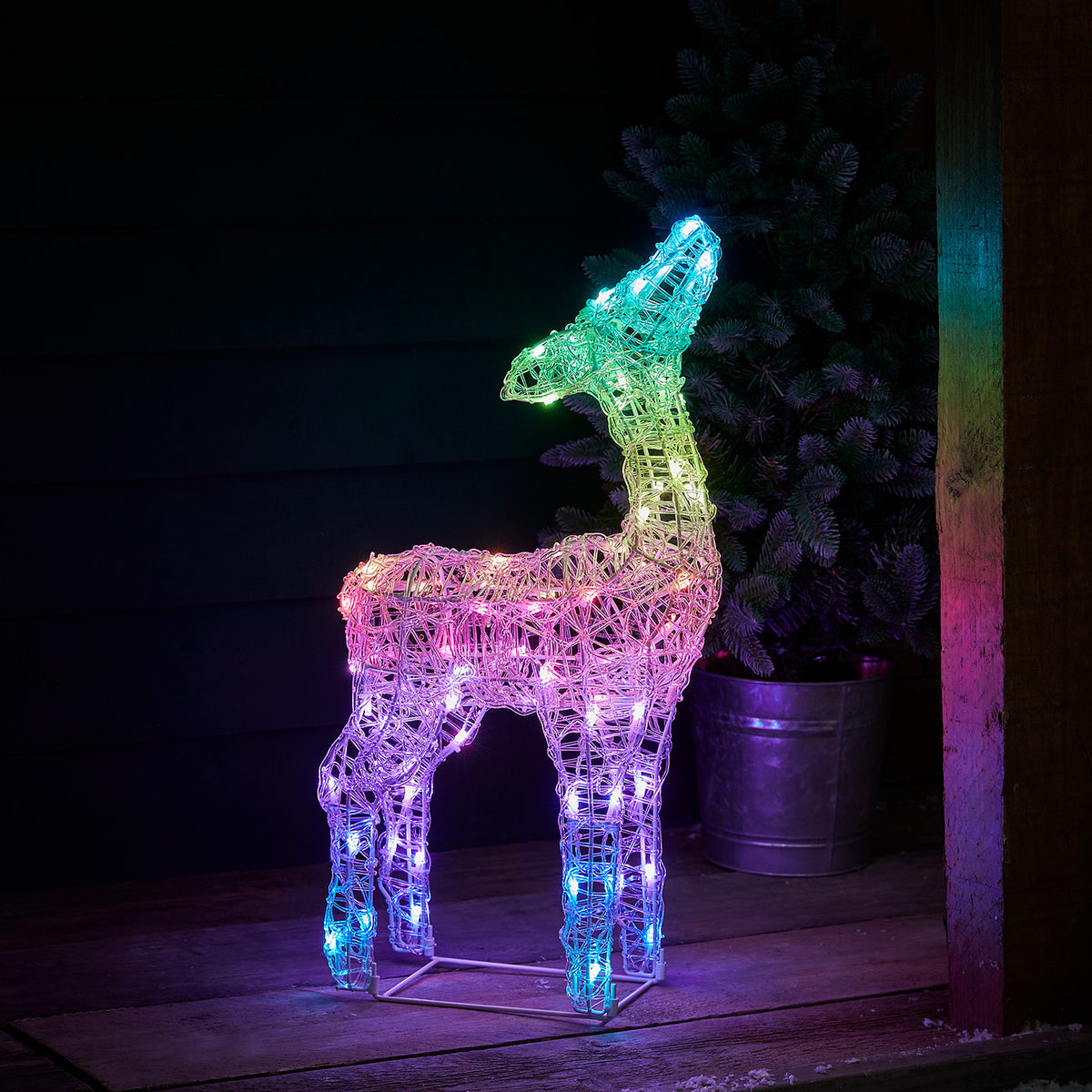Famille de Rennes Lumineux LED Multicolores en Acrylique avec Télécommande