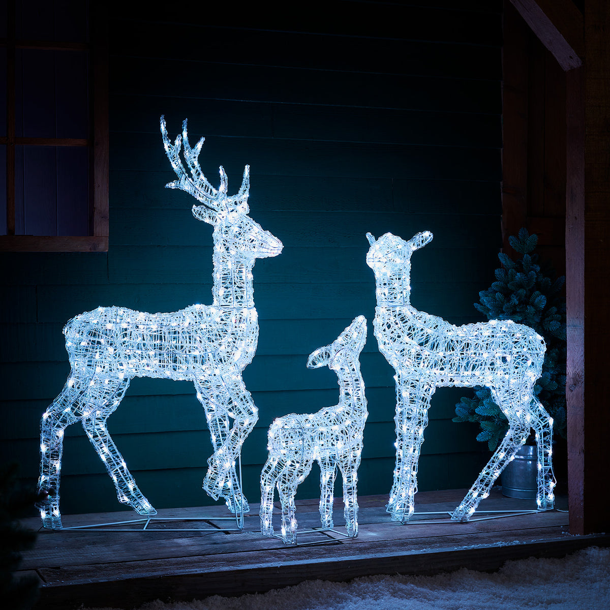 Famille de Rennes Lumineux LED Multicolores en Acrylique avec Télécommande