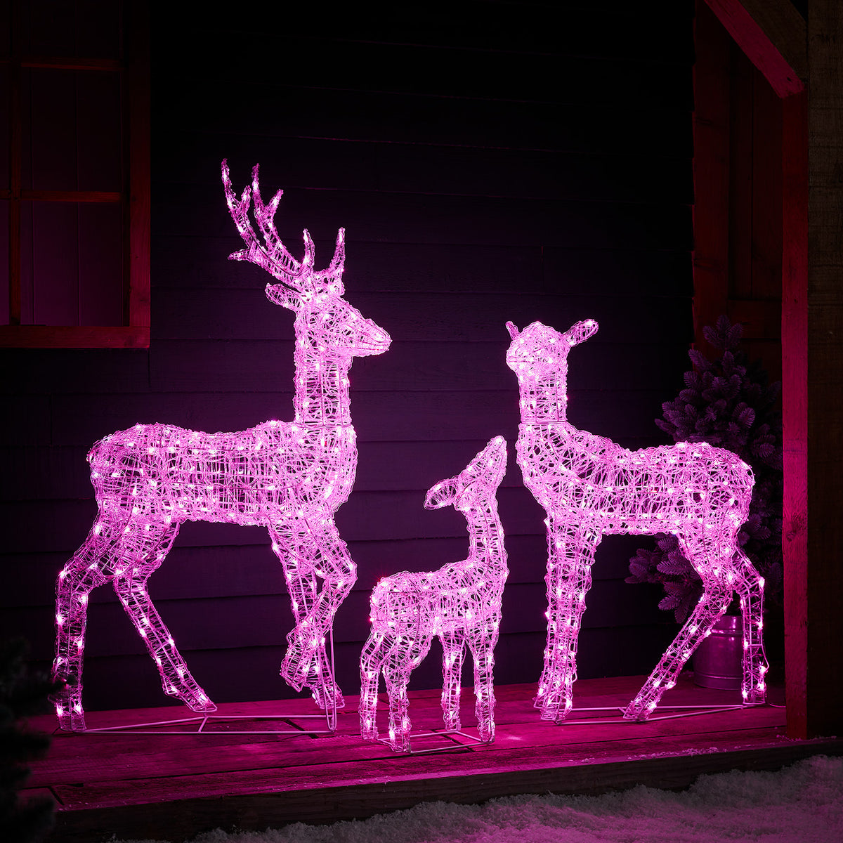Famille de Rennes Lumineux LED Multicolores en Acrylique avec Télécommande