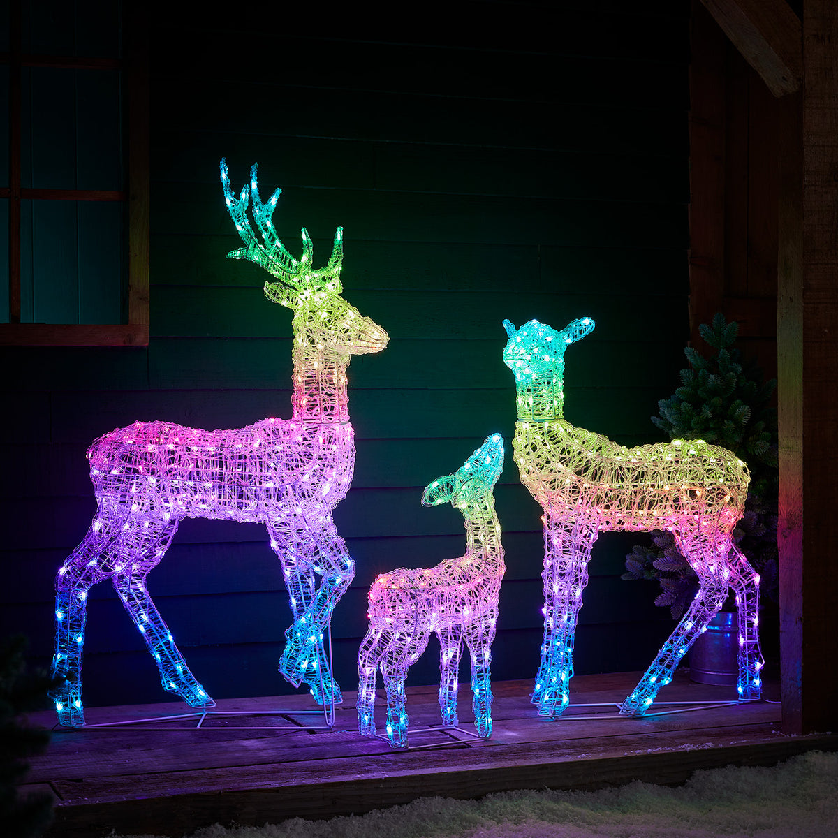 Famille de Rennes Lumineux LED Multicolores en Acrylique avec Télécommande