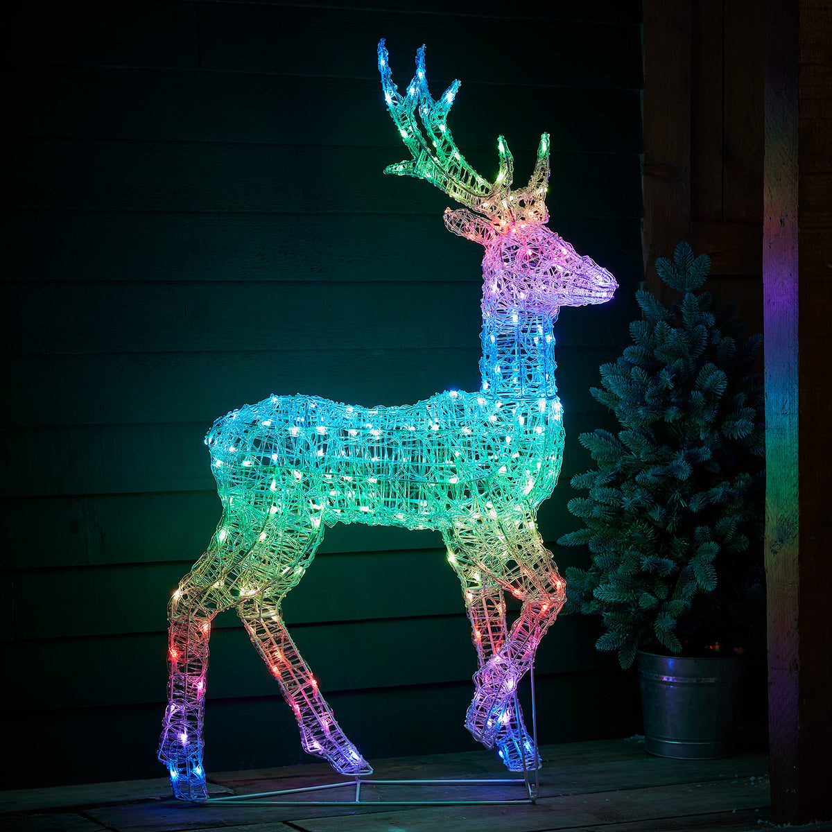 Famille de Rennes Lumineux LED Multicolores en Acrylique avec Télécommande