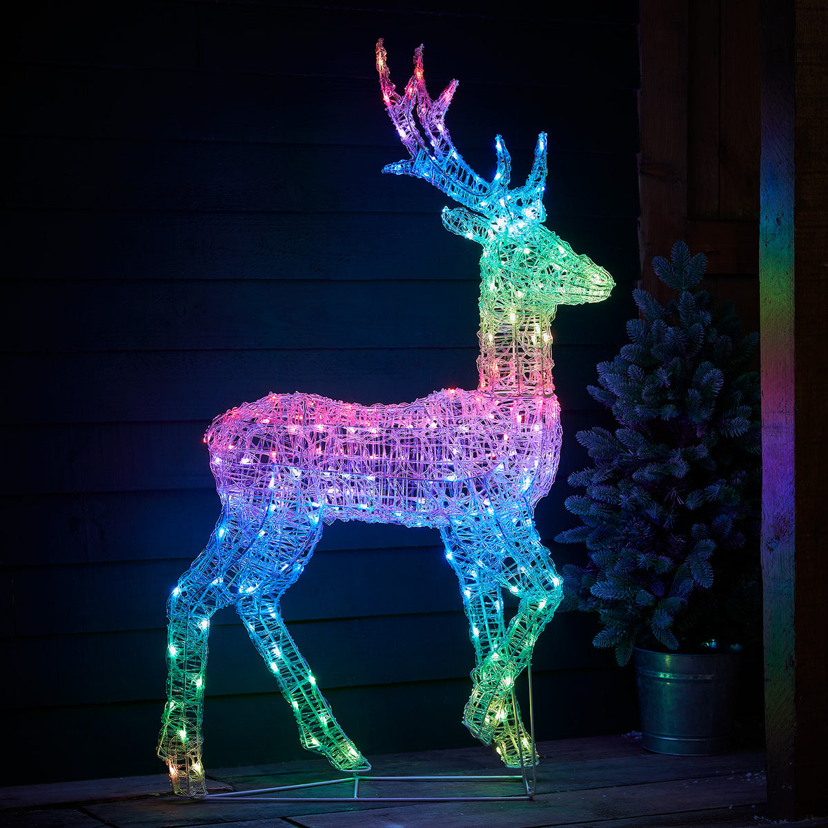 Famille de Rennes Lumineux LED Multicolores en Acrylique avec Télécommande