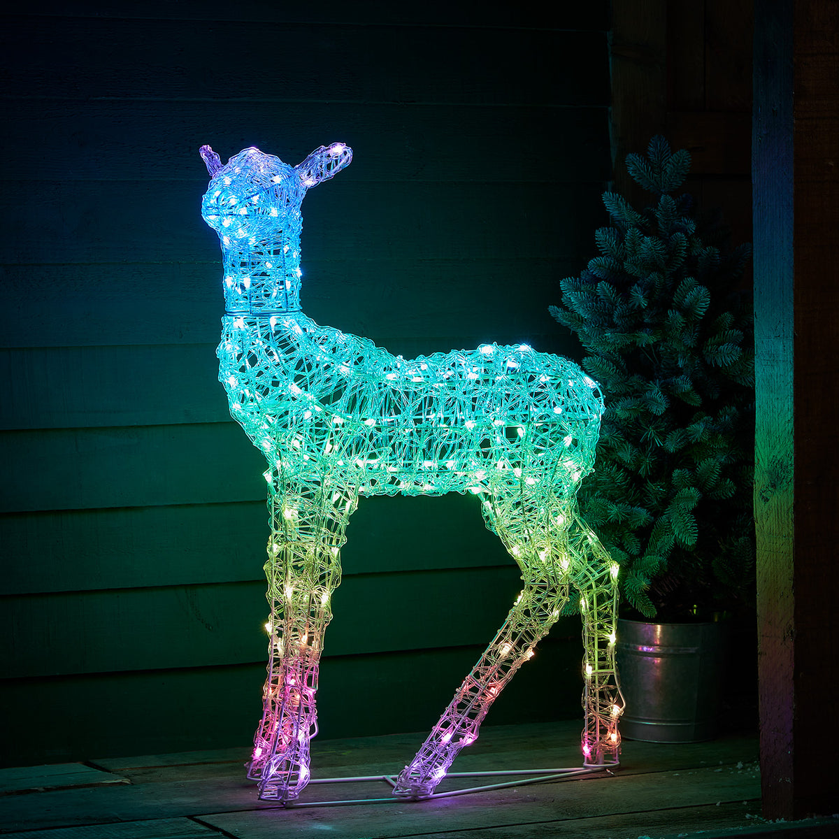 Famille de Rennes Lumineux LED Multicolores en Acrylique avec Télécommande