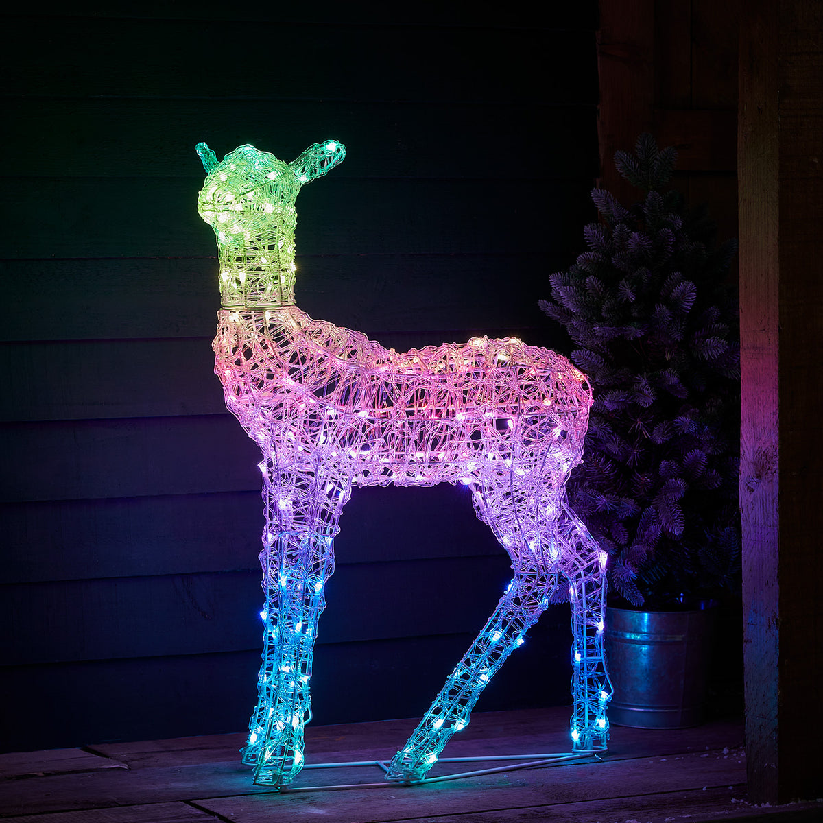 Famille de Rennes Lumineux LED Multicolores en Acrylique avec Télécommande