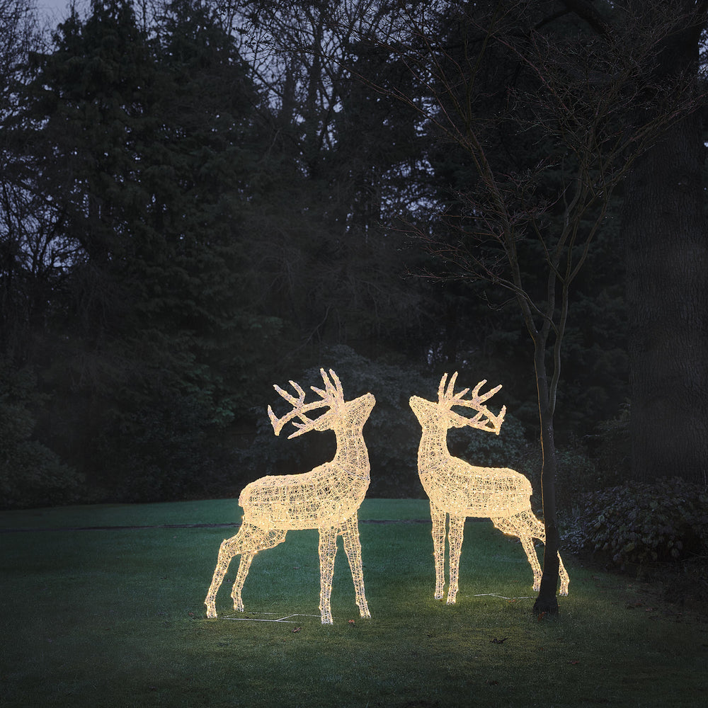 Lot de 2 Grands Rennes Lumineux Swinsty de 1,5 m à LED Bicolores en Acrylique Blanc
