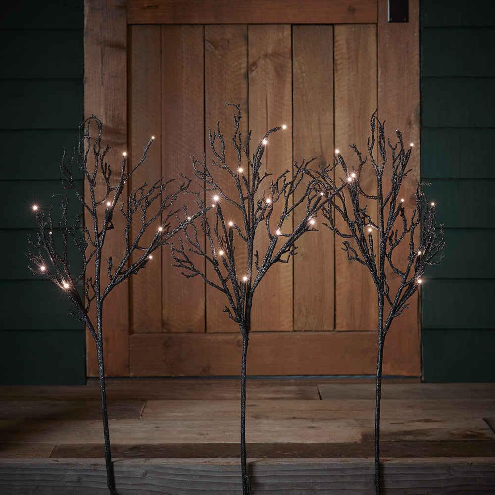 3 Piquets de Jardin Branches Mortes Pailletées pour Halloween