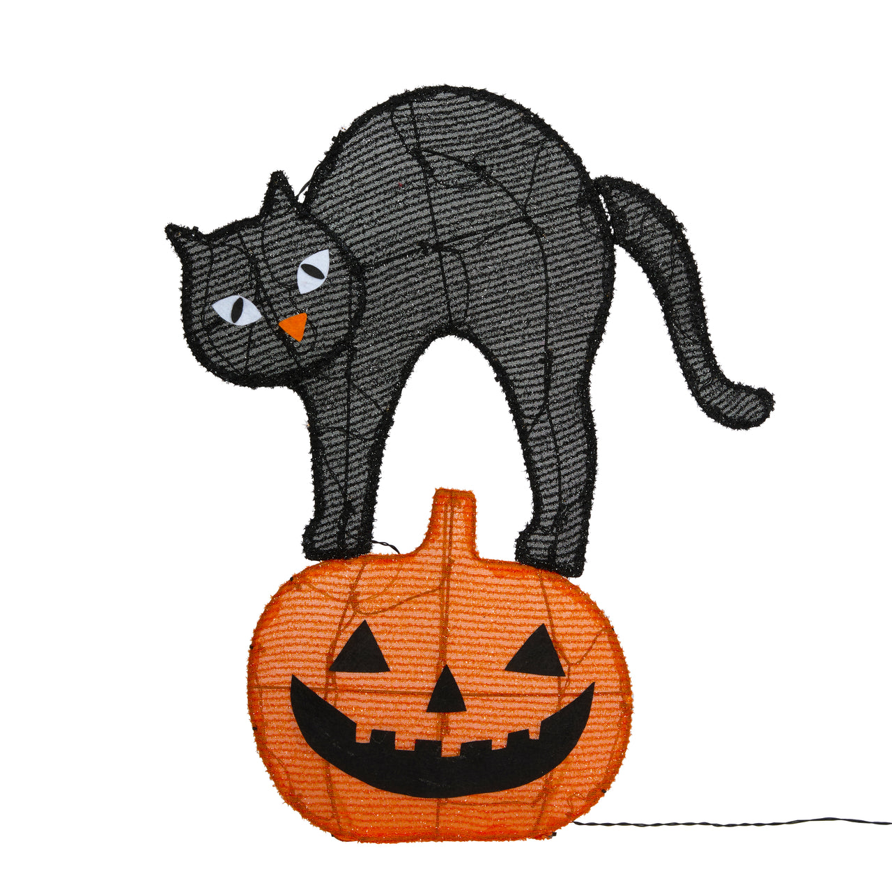 Silhouette Lumineuse Chat Noir et Citrouille d'Halloween