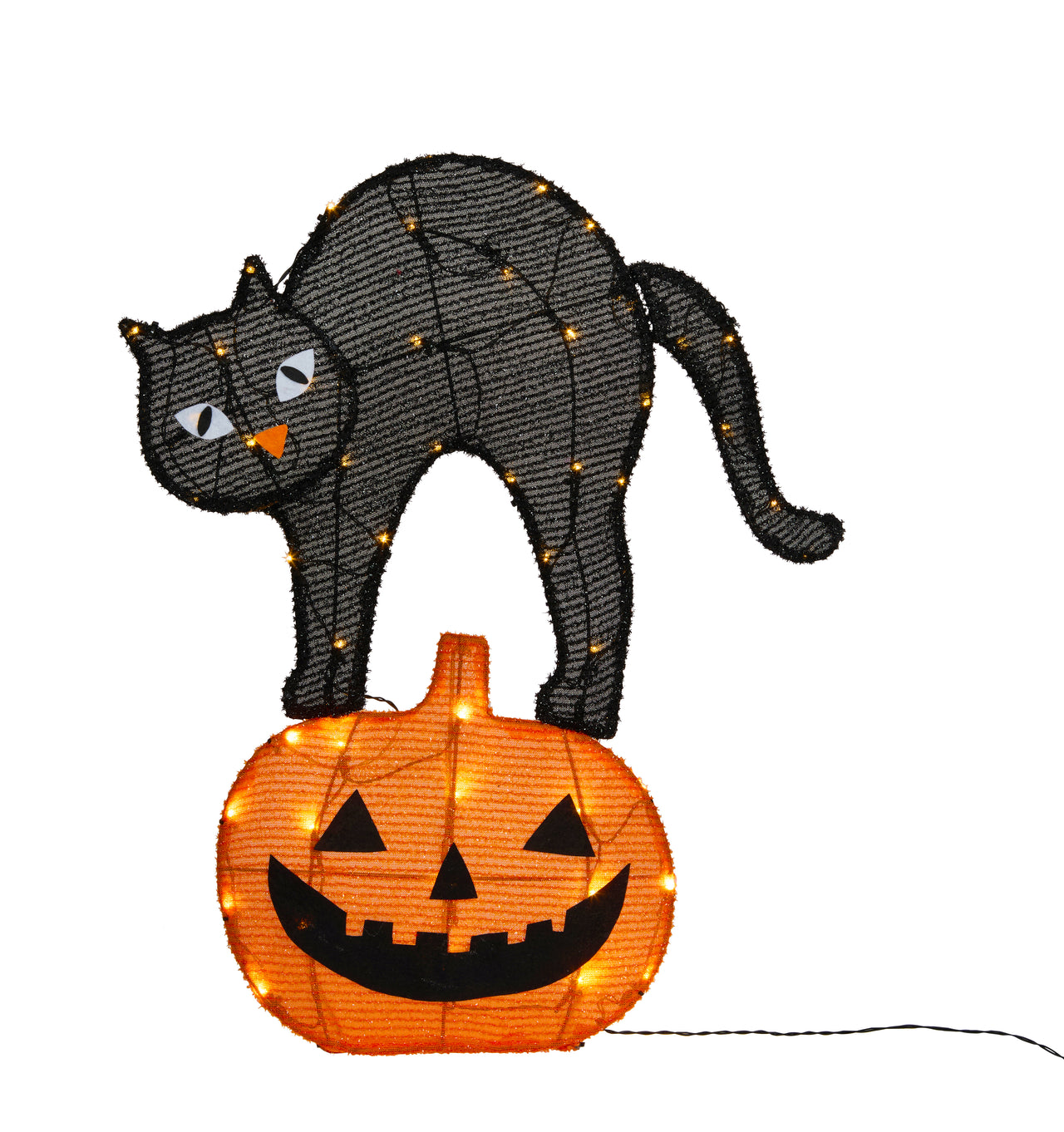 Silhouette Lumineuse Chat Noir et Citrouille d'Halloween