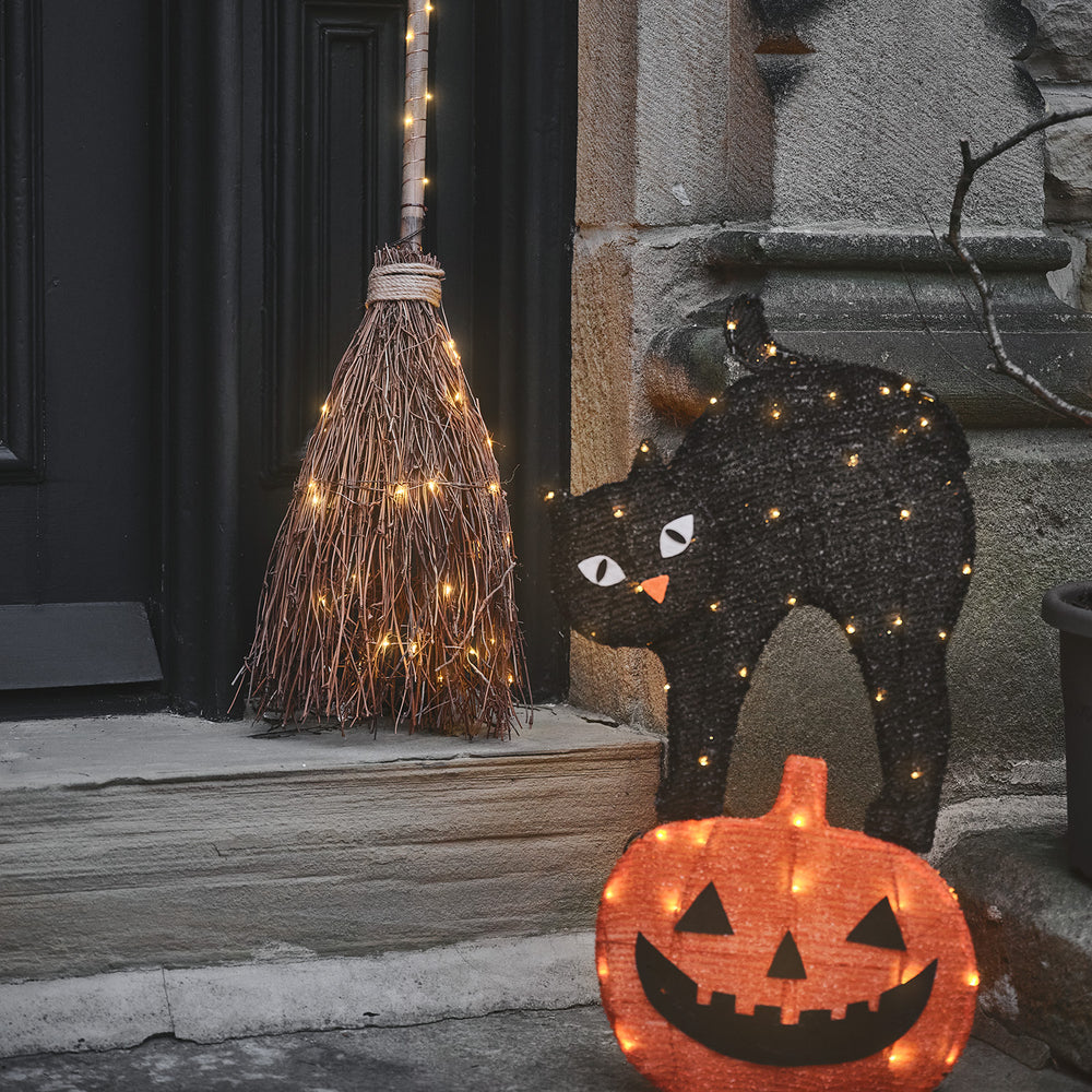 Silhouette Lumineuse Chat Noir et Citrouille d'Halloween