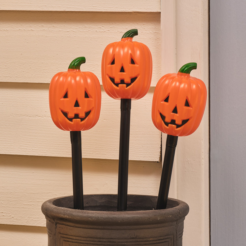 Lot de 3 Balises Citrouilles Lumineuses d'Halloween à Planter