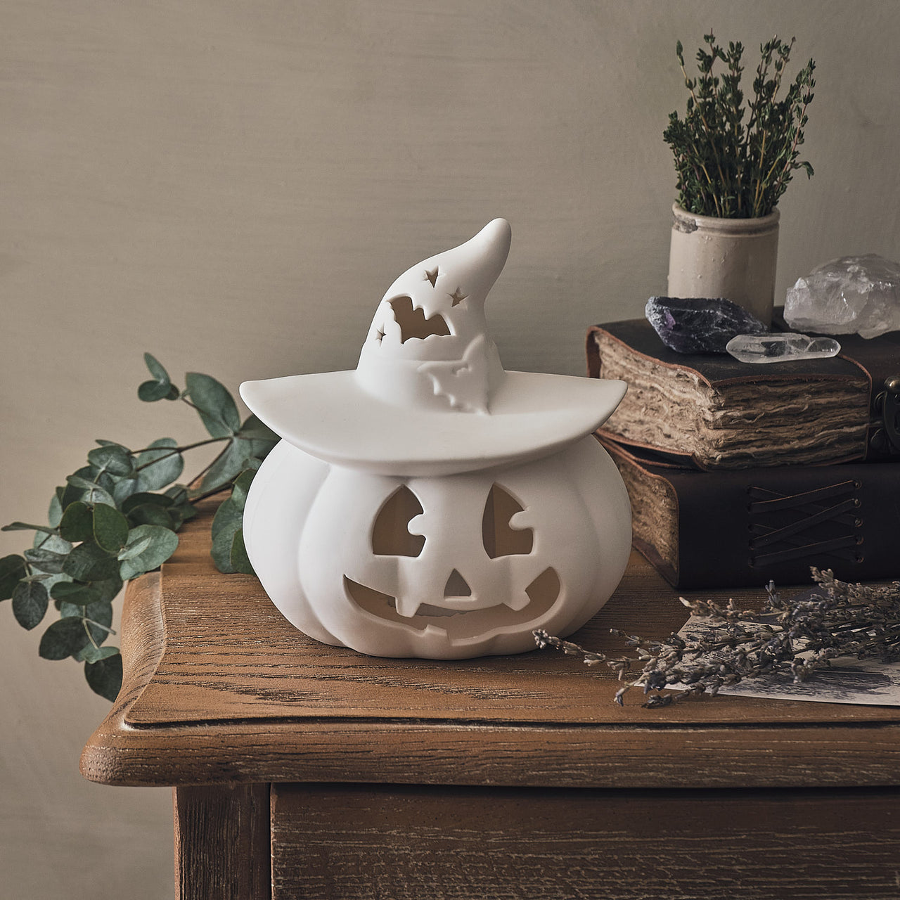 Citrouille Lumineuse d'Halloween en Céramique à LED Blanc Chaud