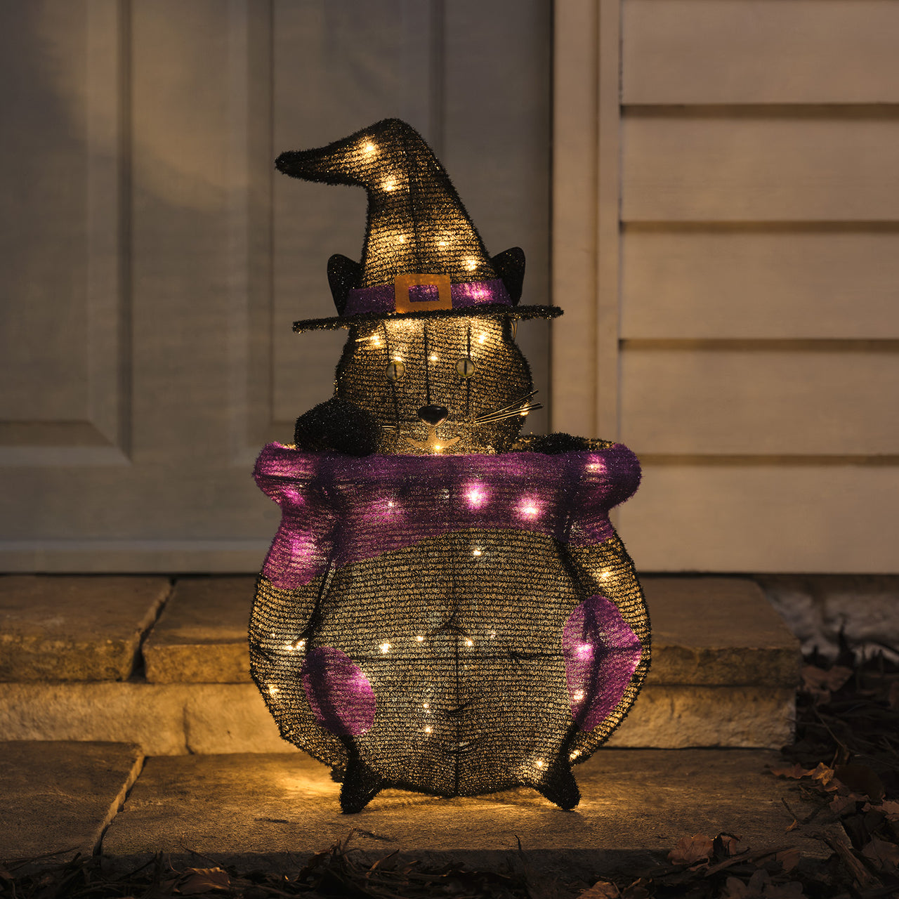 Chat Caché dans un Chaudron Lumineux à LED