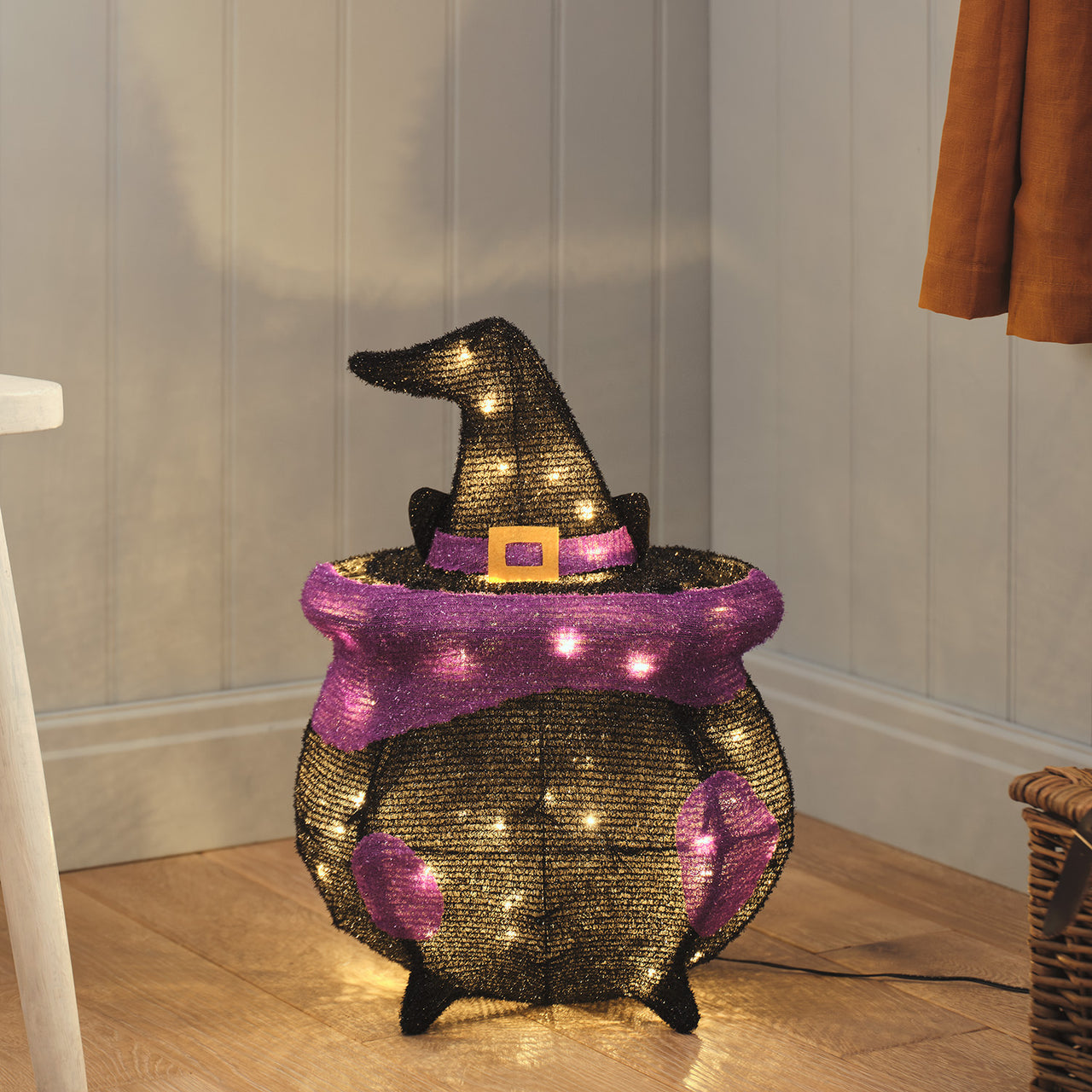 Chat Caché dans un Chaudron Lumineux à LED