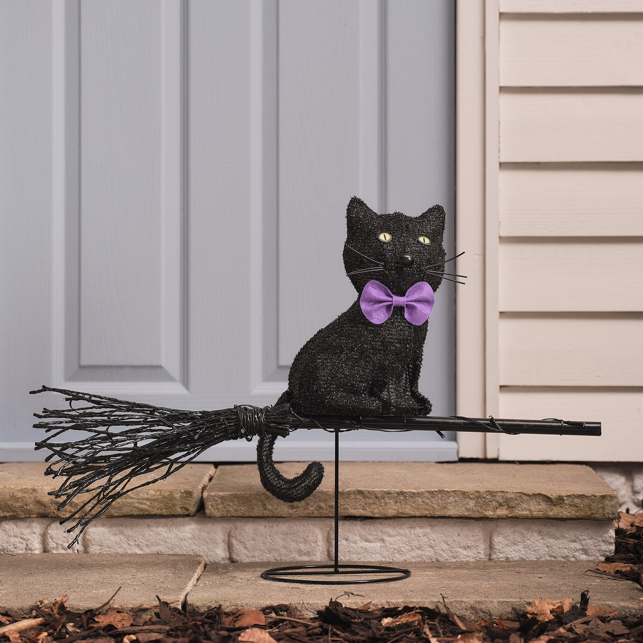 Chat de Sorcière sur Balai à LED Blanc Chaud