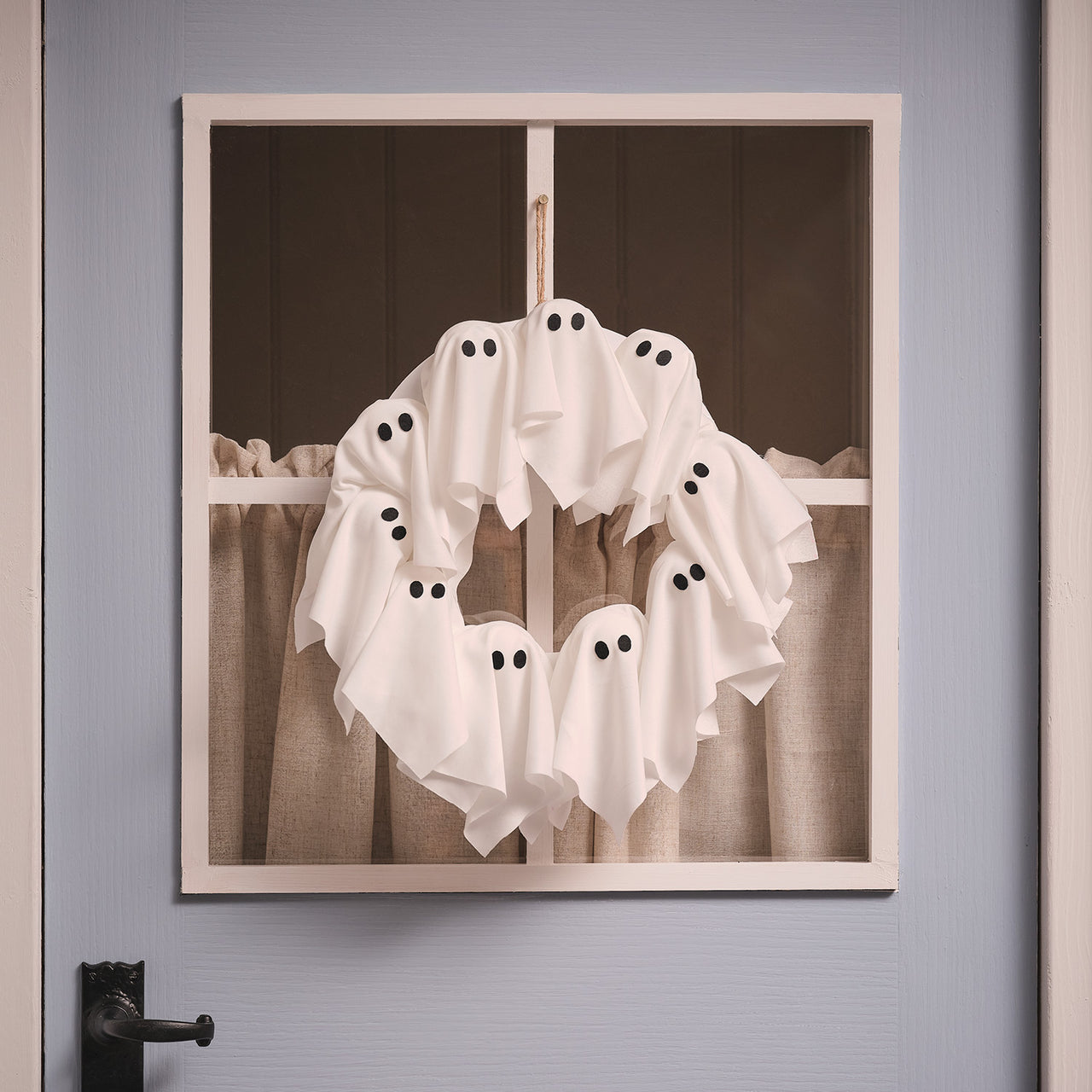 Couronne Fantômes d'Halloween de 32 cm à LED Blancs