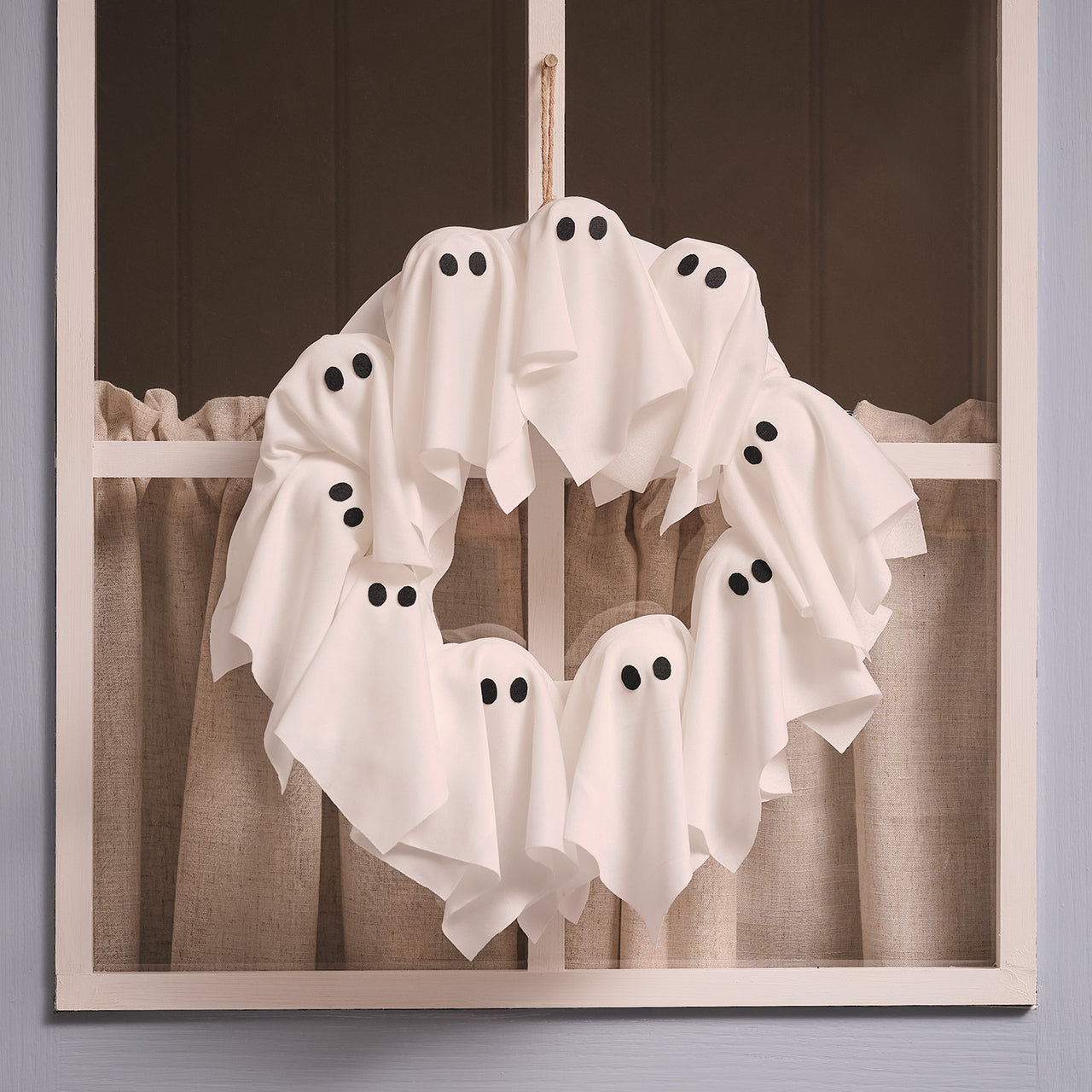 Couronne Fantômes d'Halloween de 32 cm à LED Blancs