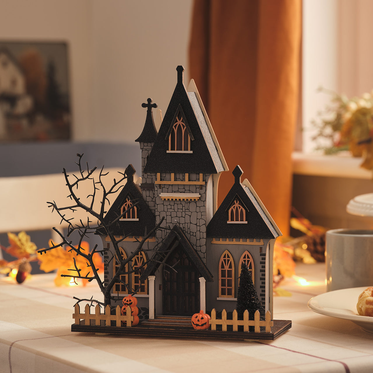 Maison Hantée en Bois à LED Blanc Chaud