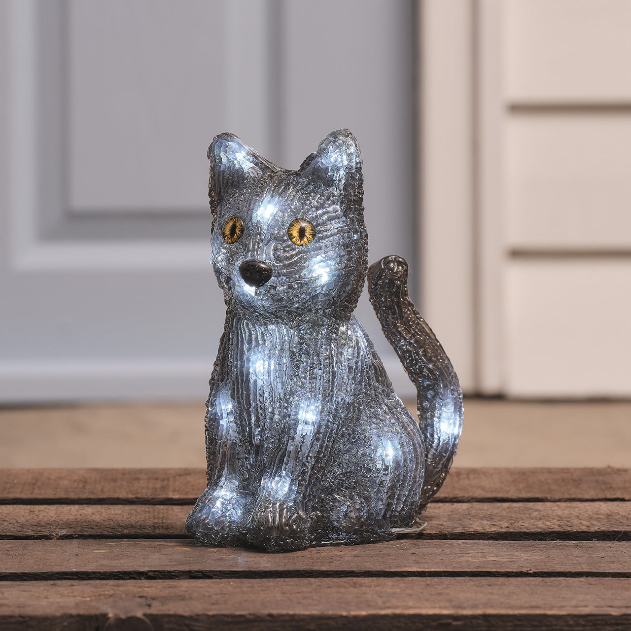 Chat de Sorcière 3D en Acrylique à LED Blancs