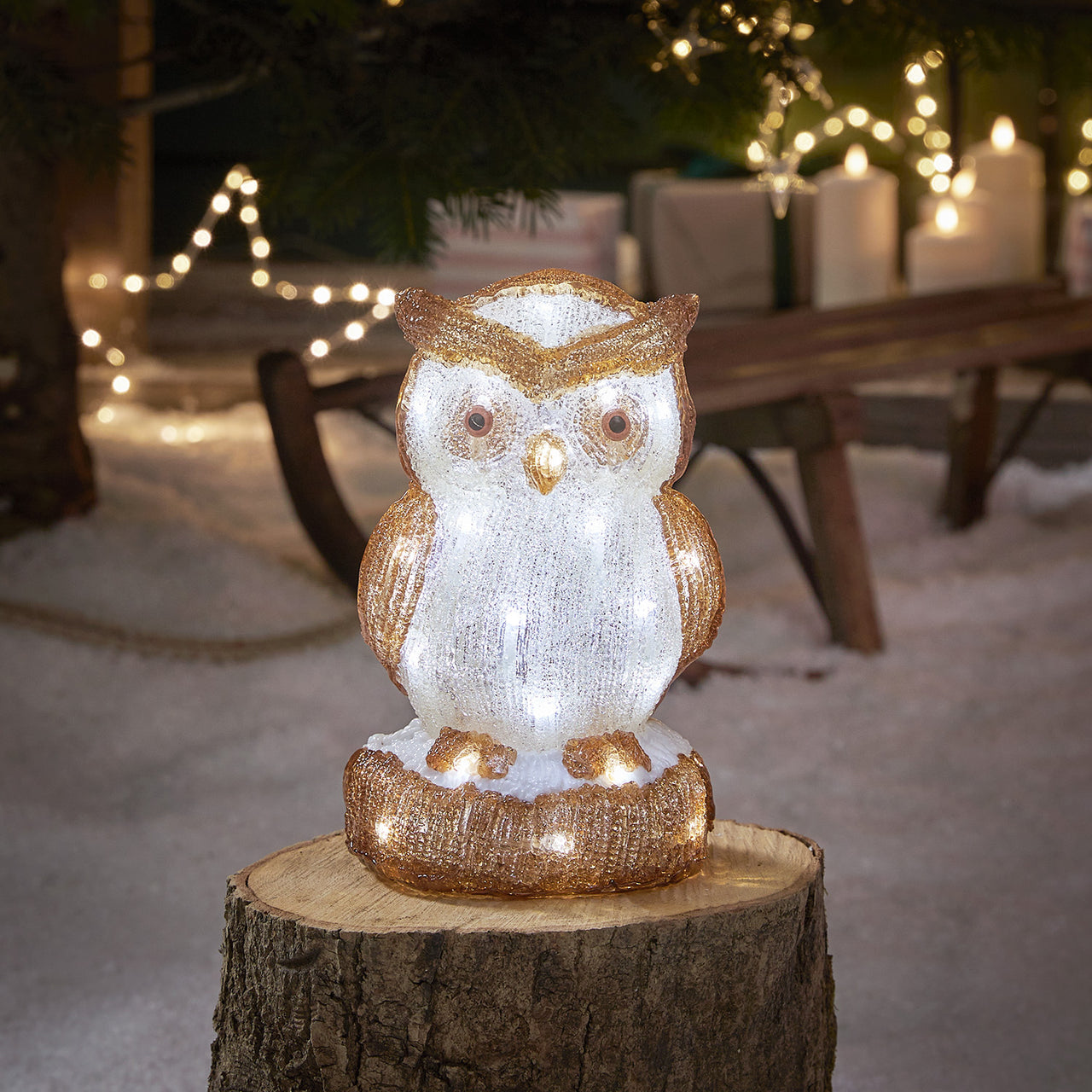Lot de Figurines de Noël Hibou et Lapins Lumineux en Acrylique