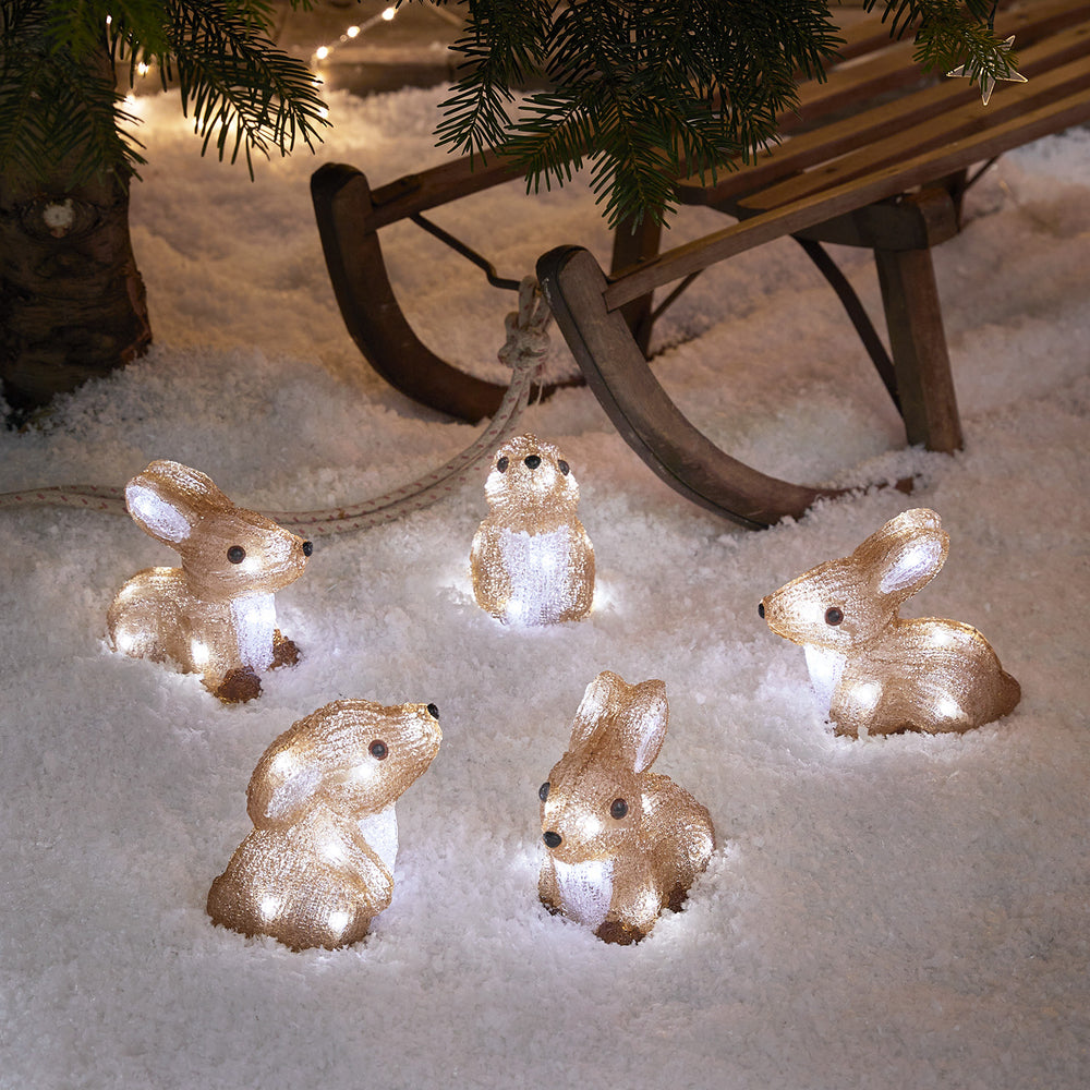 Lot de 5 Lapins Lumineux en Acrylique