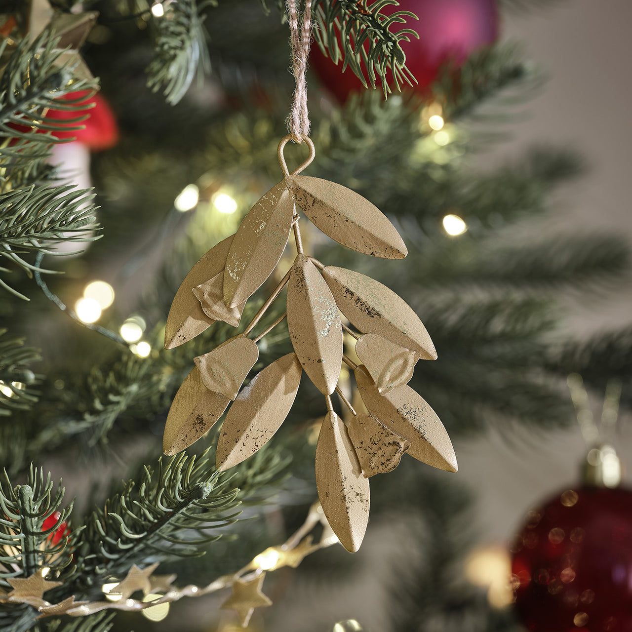 Lot de 2 Décorations de Sapin de Noël Feuilles Dorées