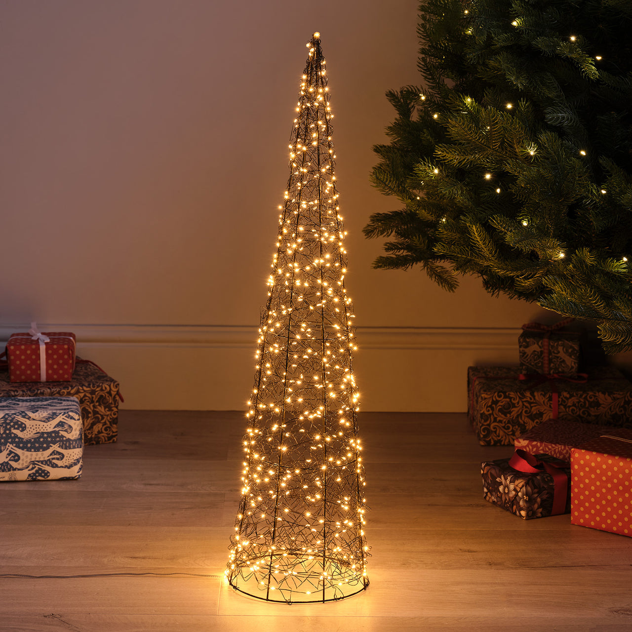 Duo de Cônes Lumineux en Fil Métallique de 80 cm et 60 cm