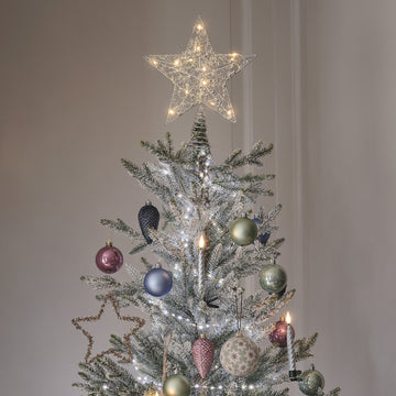 Cimier de Sapin Étoile Argentée à Perles et Micro-LED