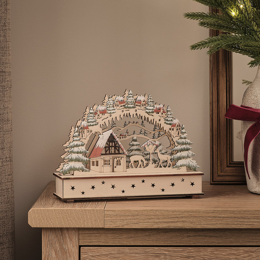 Scène de Noël Village Lumineux en Bois à LED