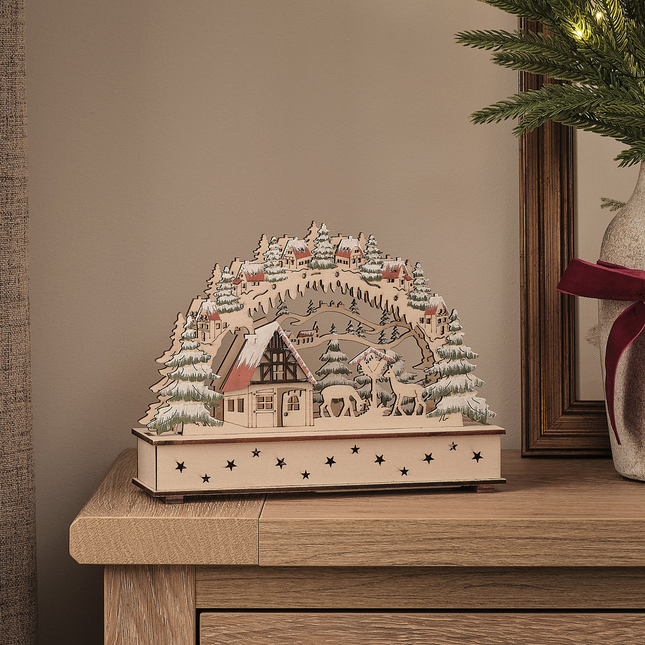 Scène de Noël Village Lumineux en Bois à LED