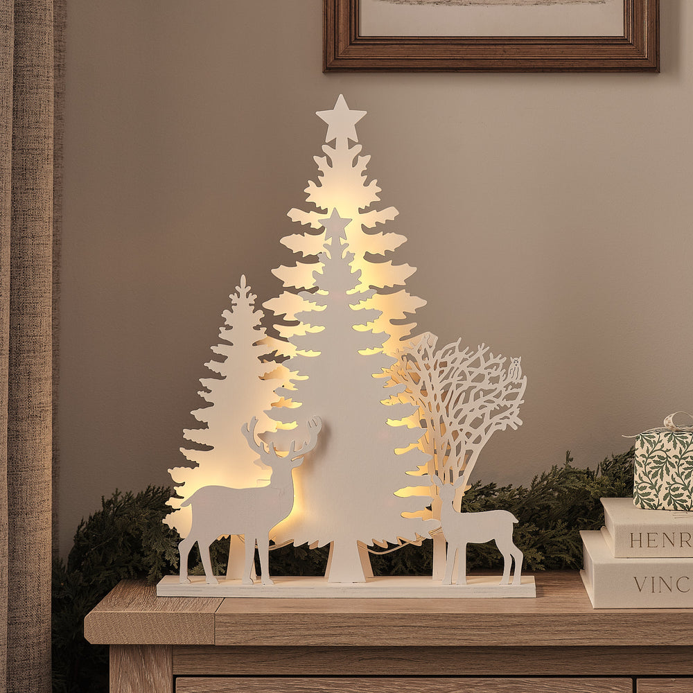 Décoration Lumineuse Renne en Forêt en Bois à LED