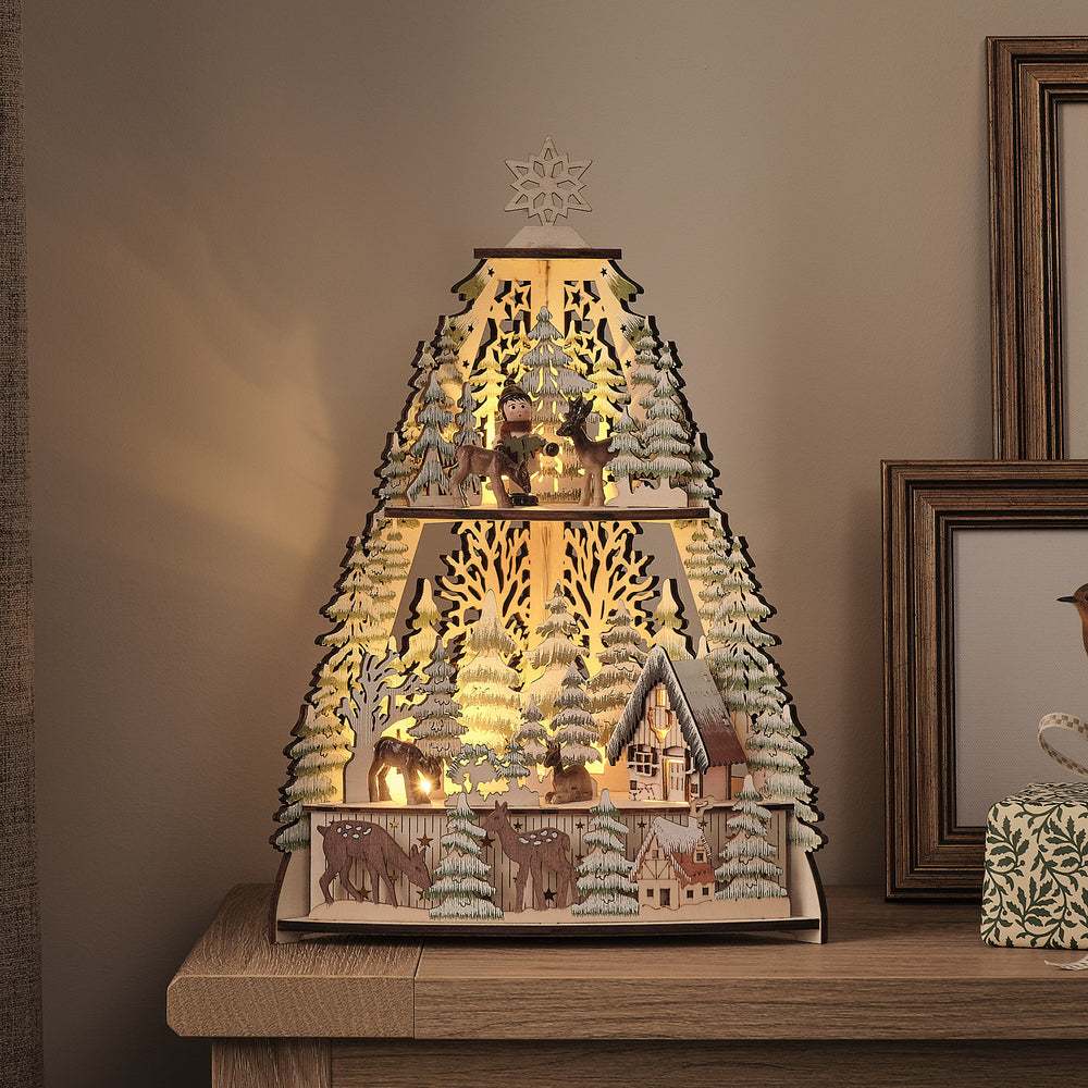 Pyramide de Noël Lumineuse en Bois de 35 cm à LED