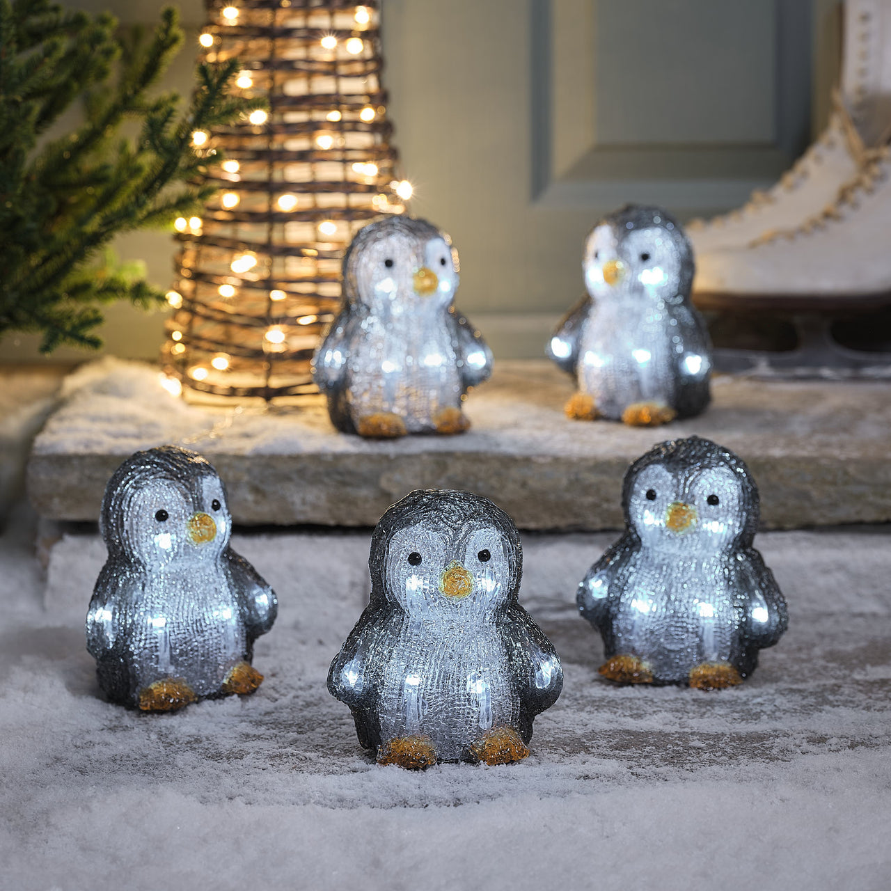 5 Pingouins Lumineux de Noël en Acrylique à LED
