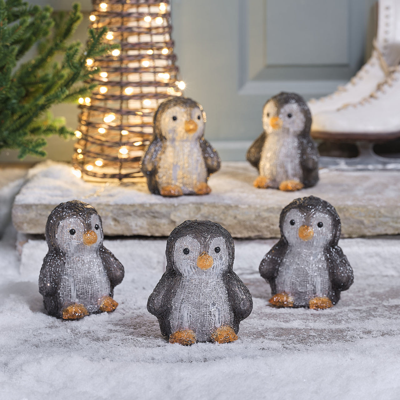 5 Pingouins Lumineux de Noël en Acrylique à LED